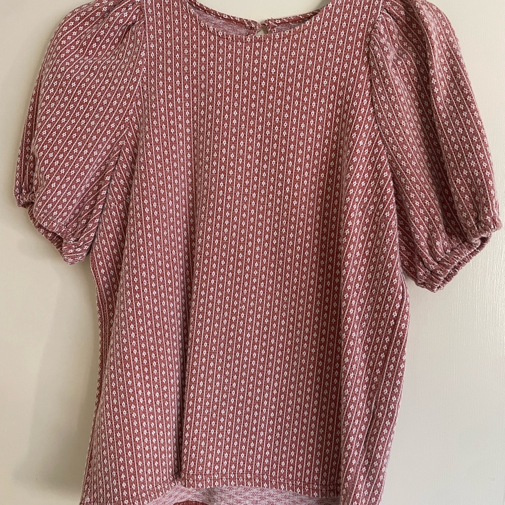 Madewell Pink Puff Sleeve Blouse with Peter Pan Collar